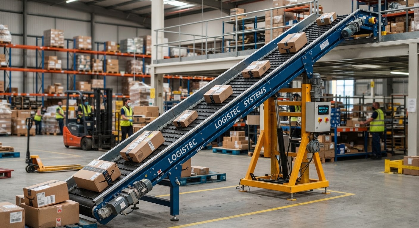 Adjustable height inclined conveyor for logistics