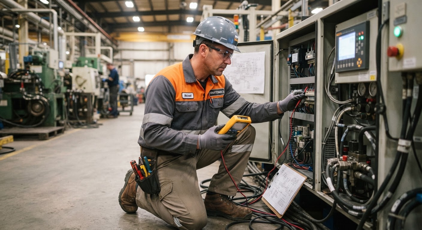 Maintenance worker inspecting equipment